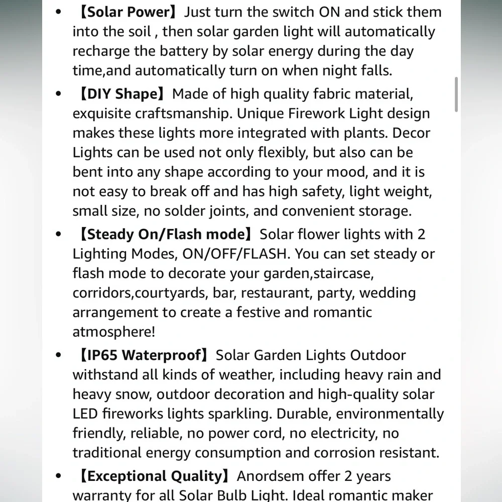Anordsem Solar Garden Lights/Solar Fireworks Lights-Waterproof IP65-2-Pack - Picture 14 of 14